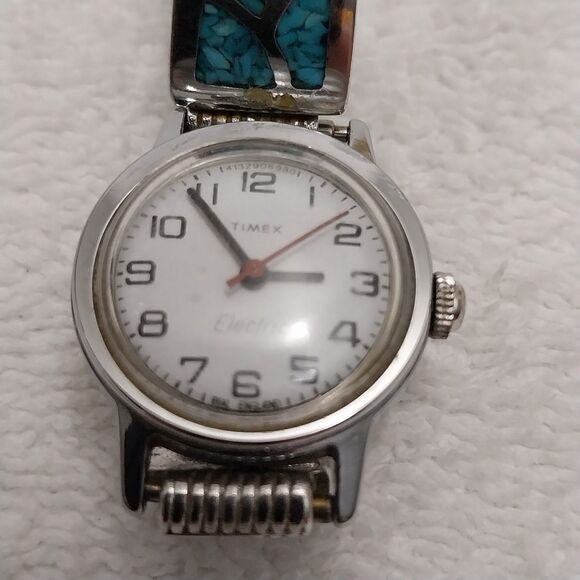 Vintage Timex Ladies Watch Electric Silver And Turquoise Dead Battery #J323 - Picture 7 of 7